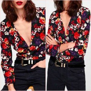 Zara Floral One-piece Long Sleeved Bodysuit